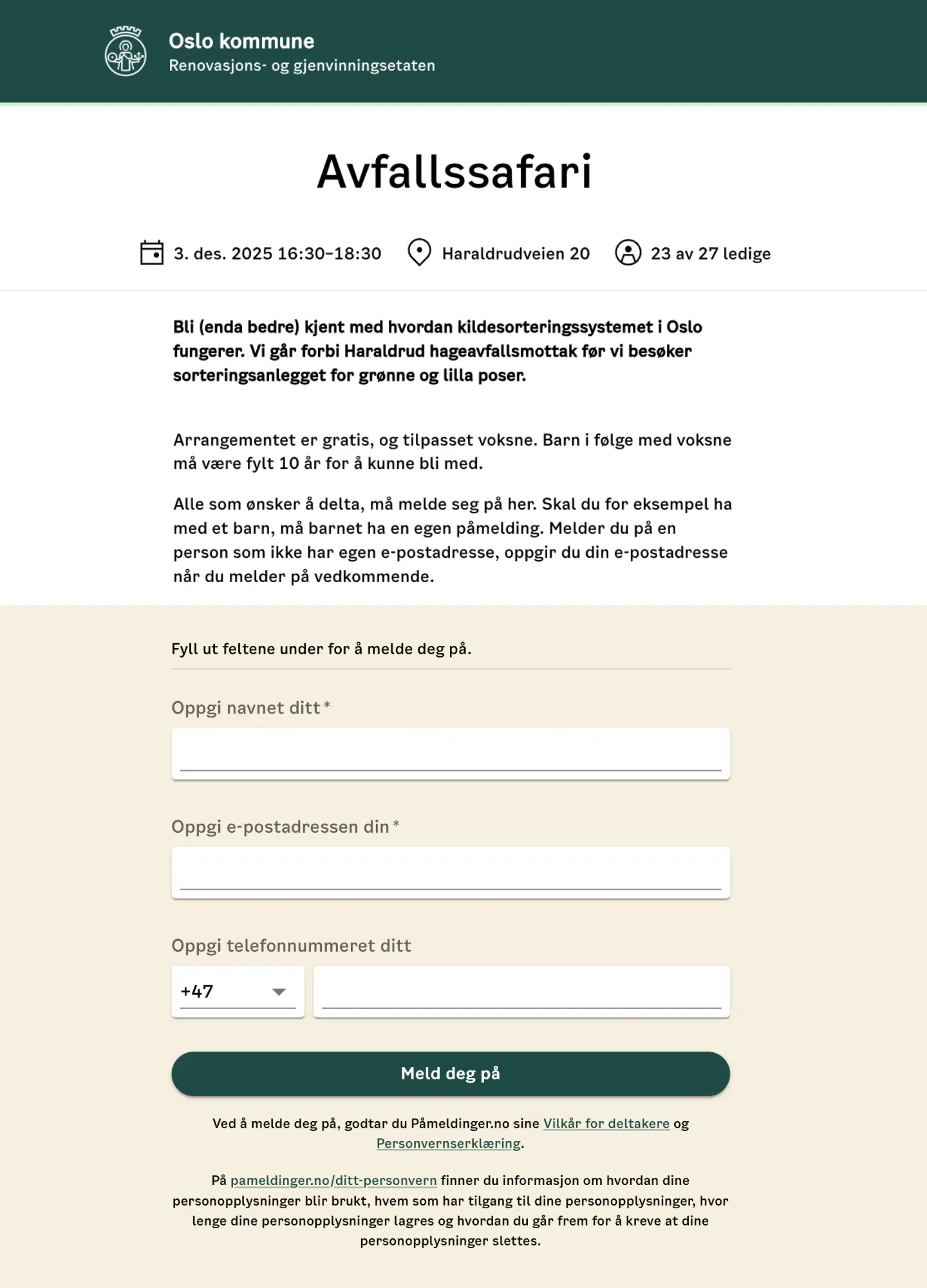 Påmeldingsskjema for løp med flere billettyper