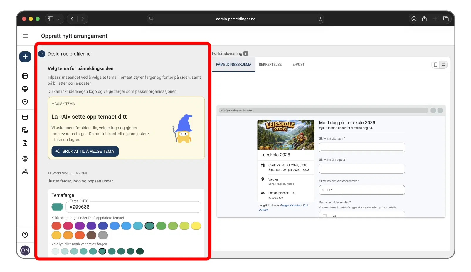 Valg av visuell profil for arrangementet