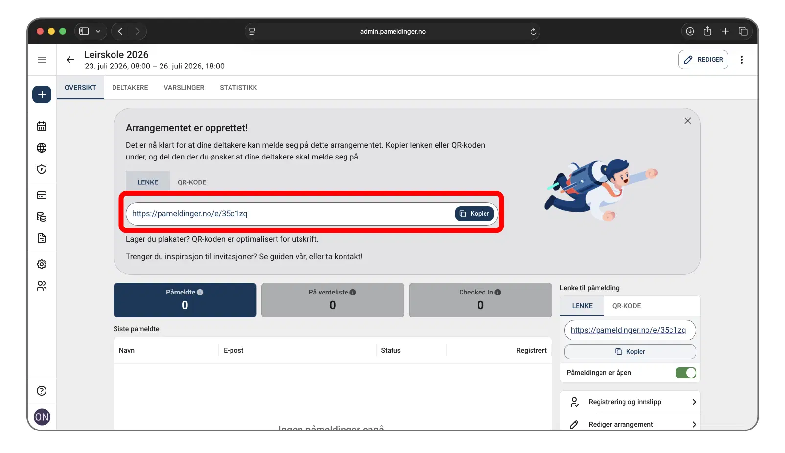 Lenken til det ferdige arrangementet