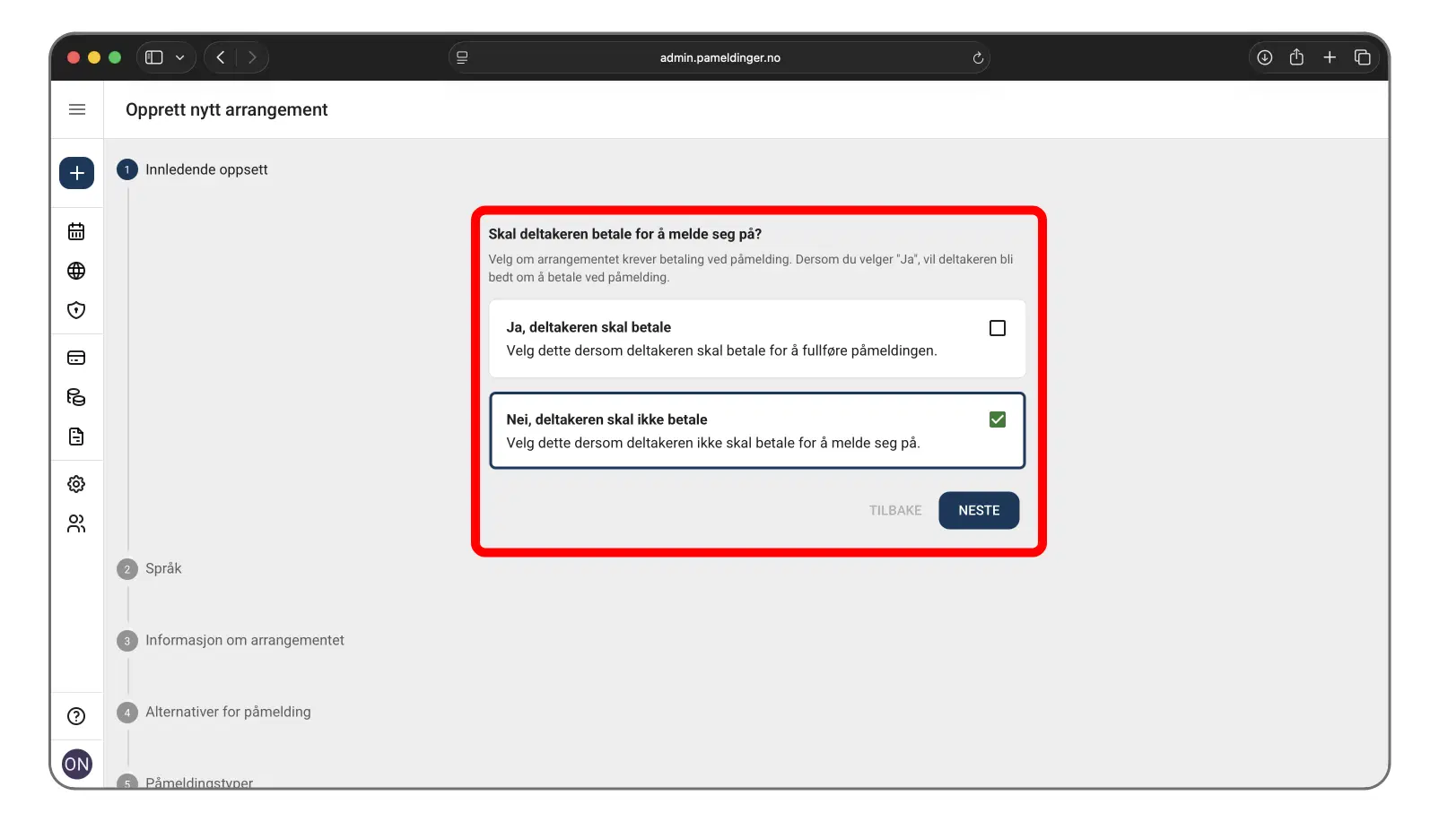 Valg mellom gratis og betalt arrangement