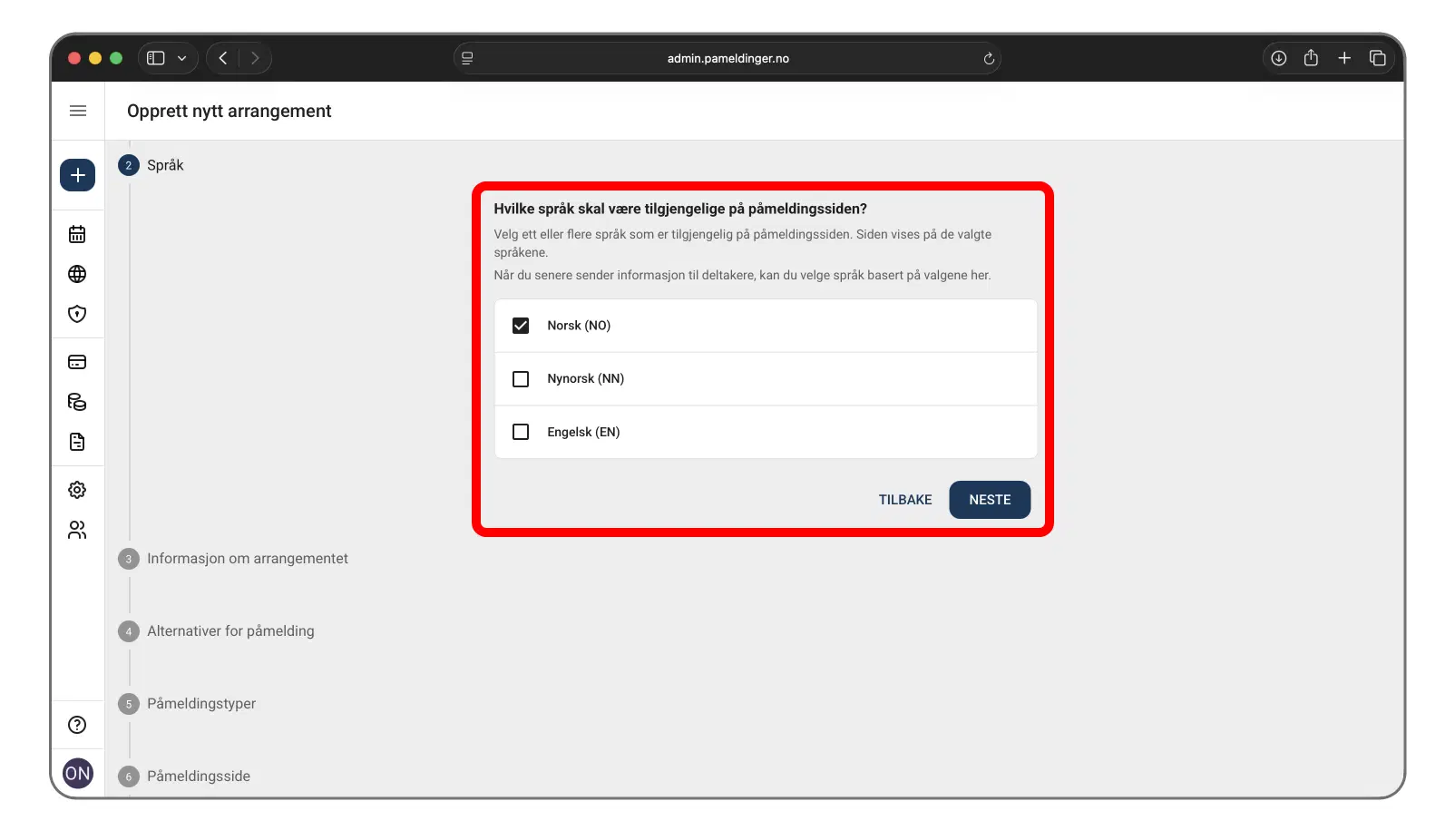 Valg av språk for arrangementet