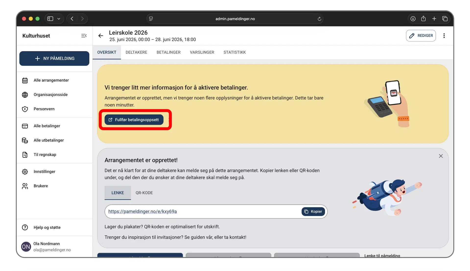 Start av Stripe-oppsett for betalt arrangement