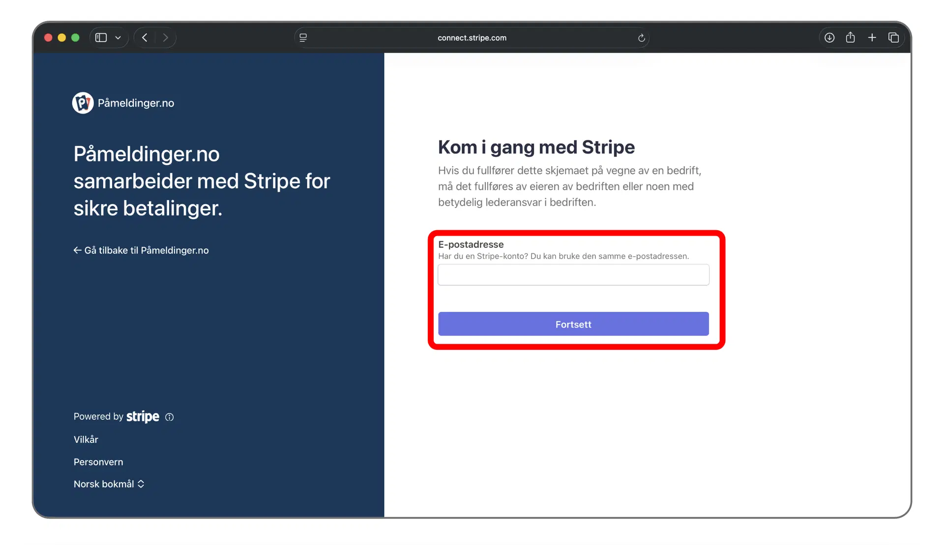 Opprettelse av bruker i Stripe