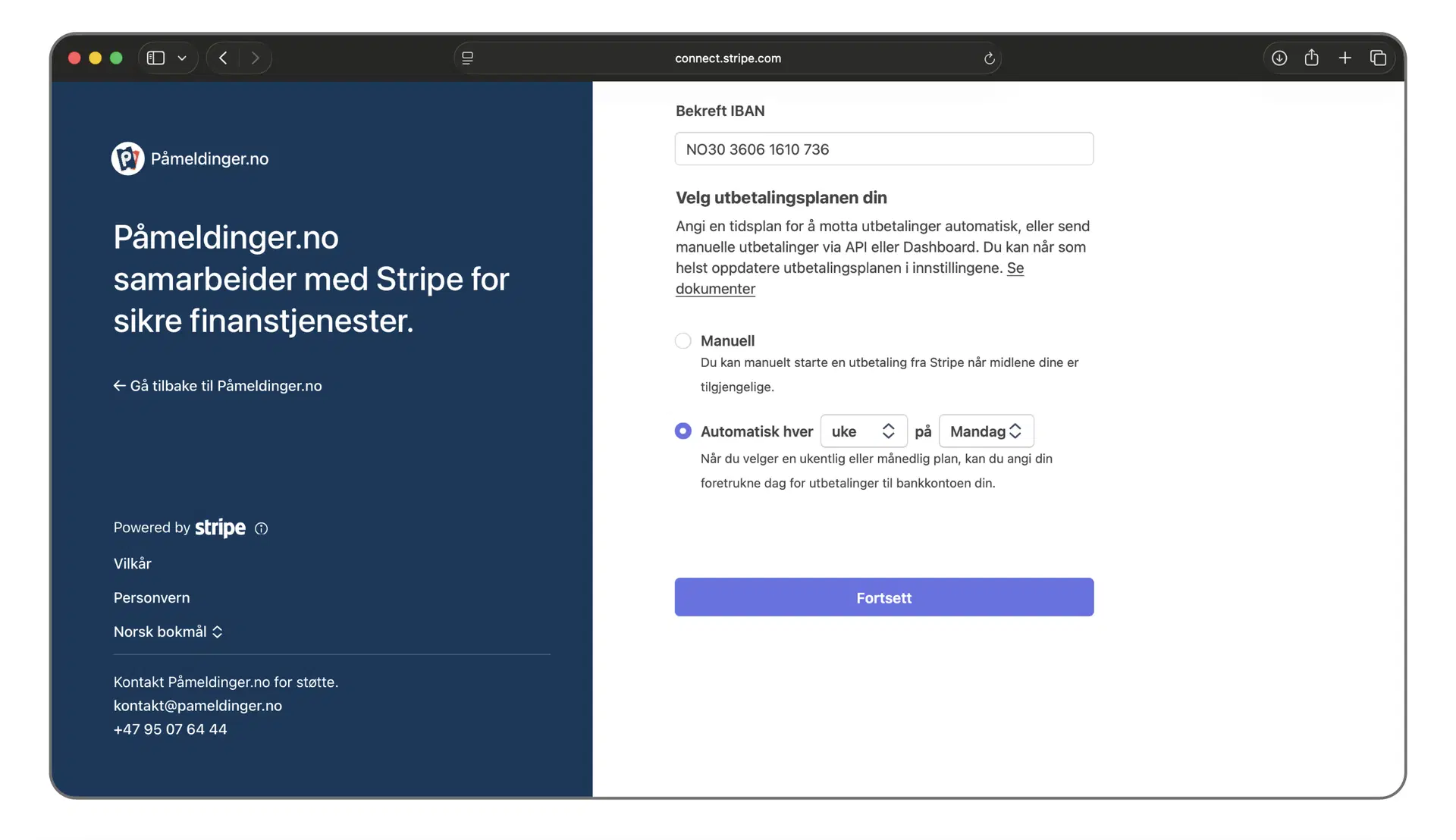 Valg av utbetalingsfrekvens i Stripe