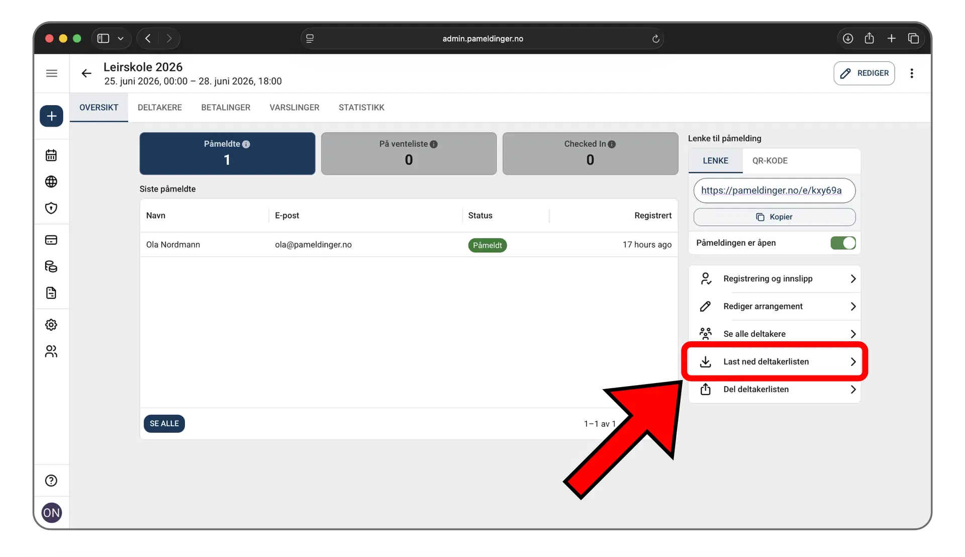Knappen for å laste ned deltakerlisten