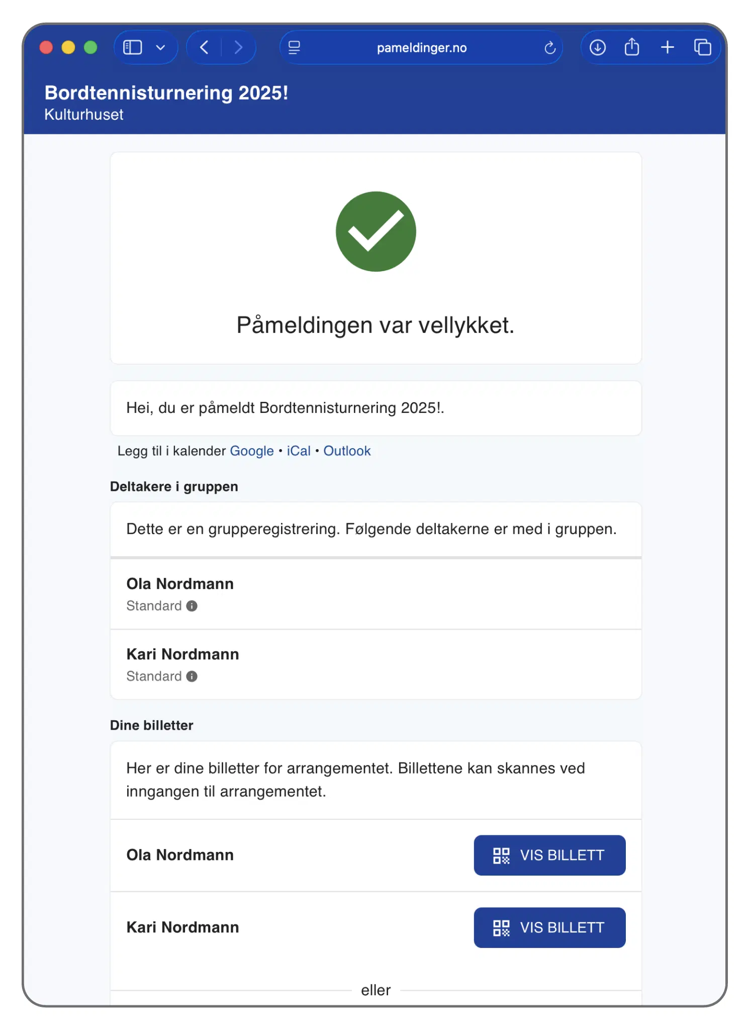 Flere deltakere registrert i samme gruppepåmelding