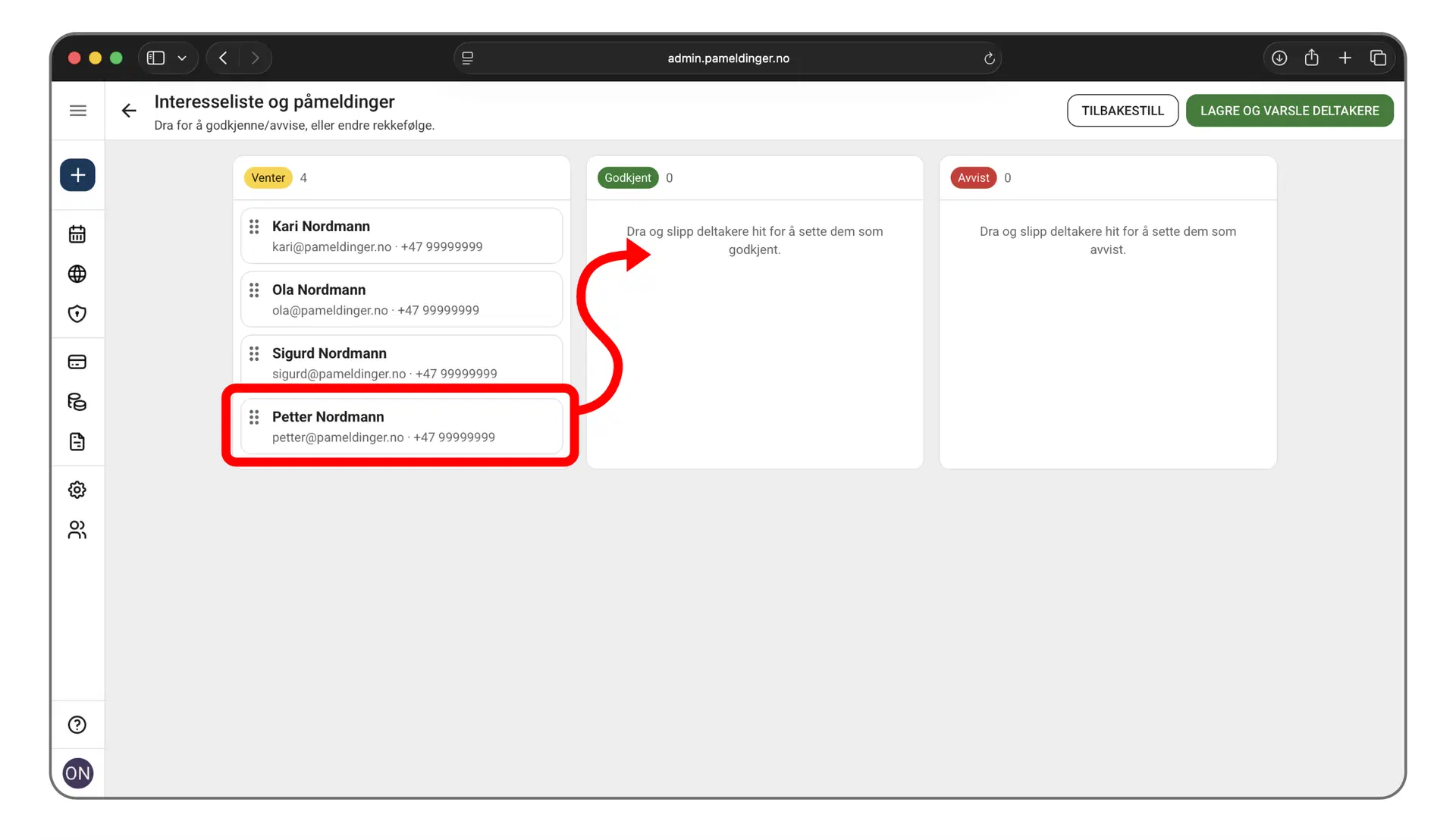 Behandling av deltakere på interesselisten