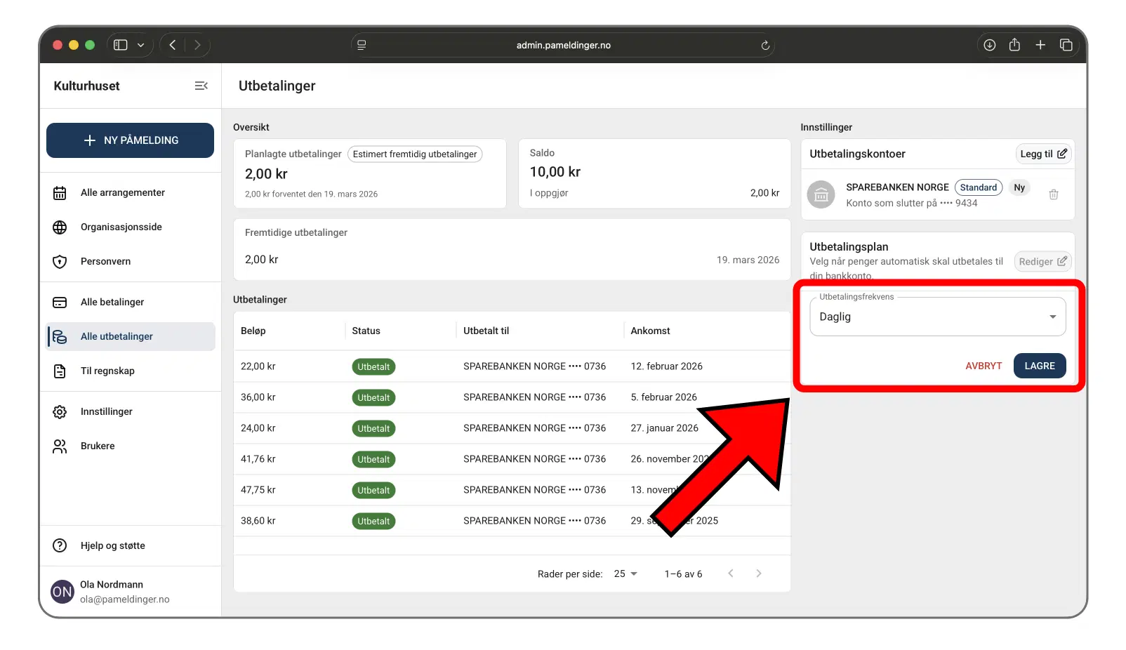 Valg av ny utbetalingsfrekvens