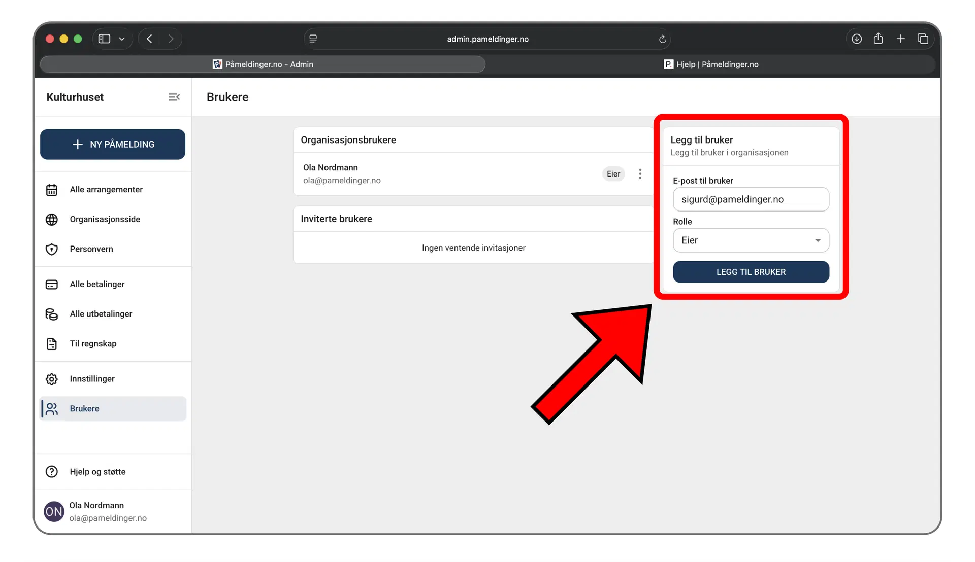 Legg til ny bruker i organisasjonen