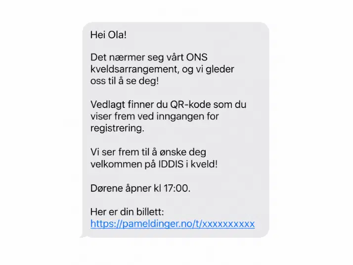 SMS med billett til IKMs arrangement
