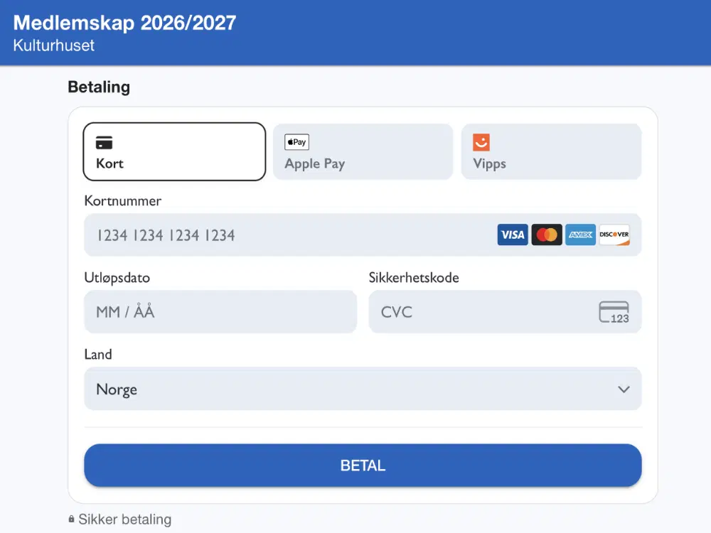Betalingssteg i påmeldingen